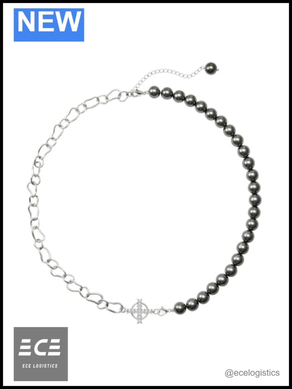 Black Pearl Cross Pendant Necklace with 18K White Gold Plated Copper Chain